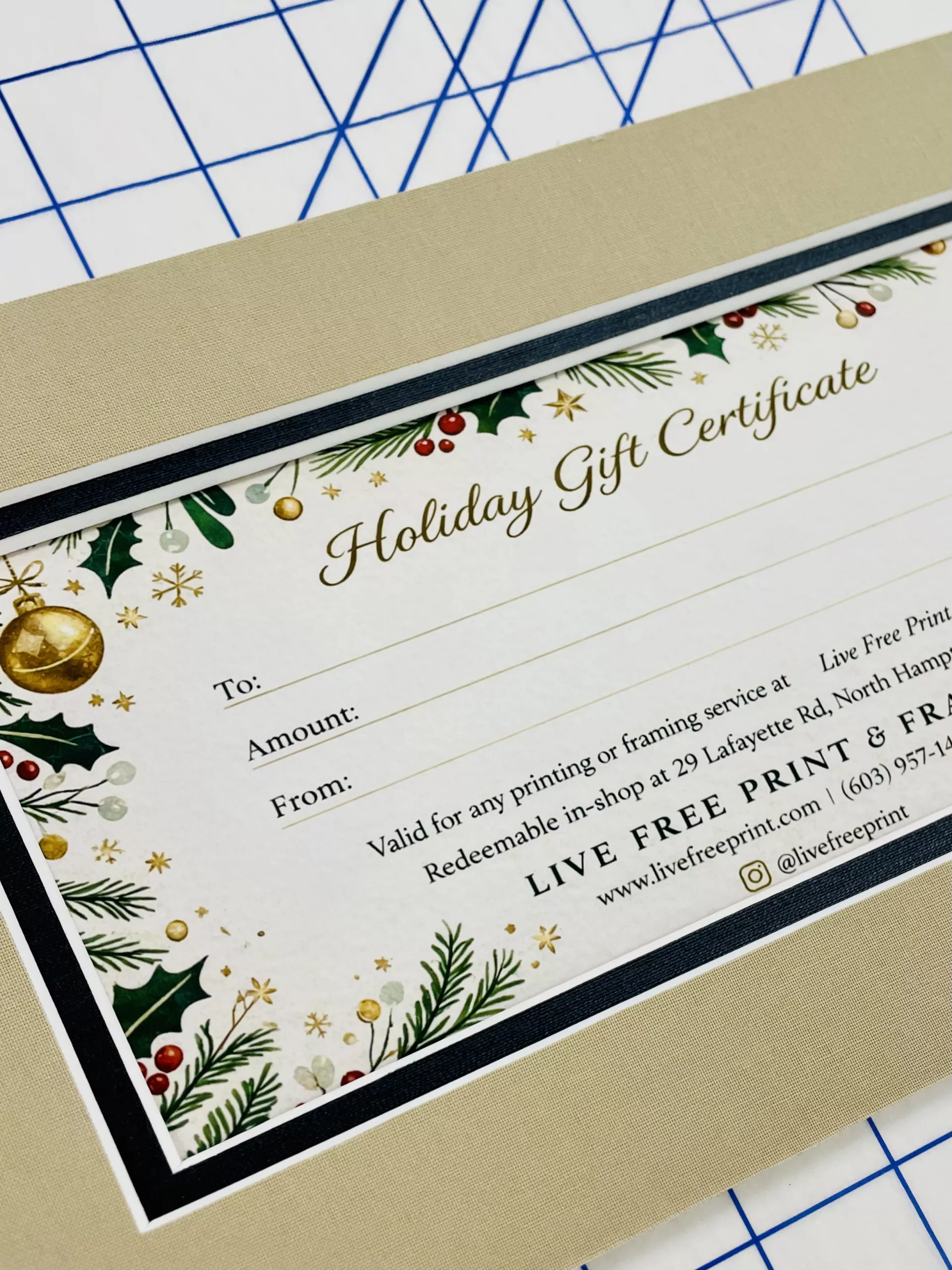 Gift certificate for printing & framing